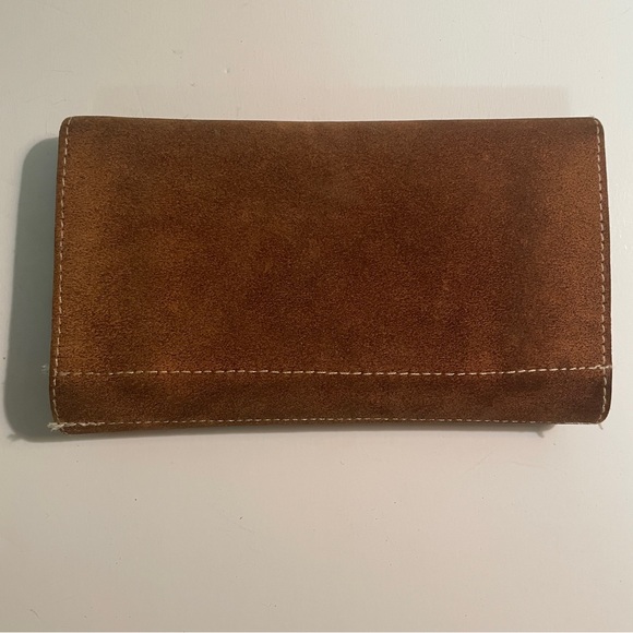 Vtg 1970's Hippie Suede Wallet Floral Snap Closure Clutch Brown Leather Brazil - Picture 2 of 10